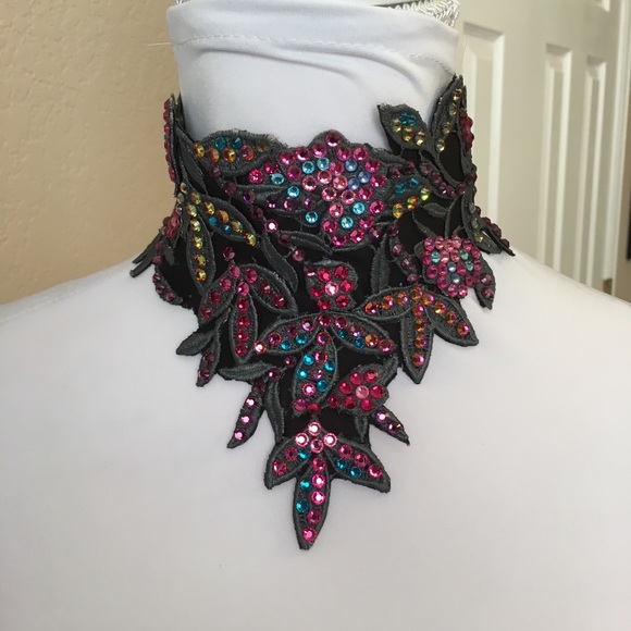 Jewelry - Black & Jewel Tone Swarovski Crystal Collar